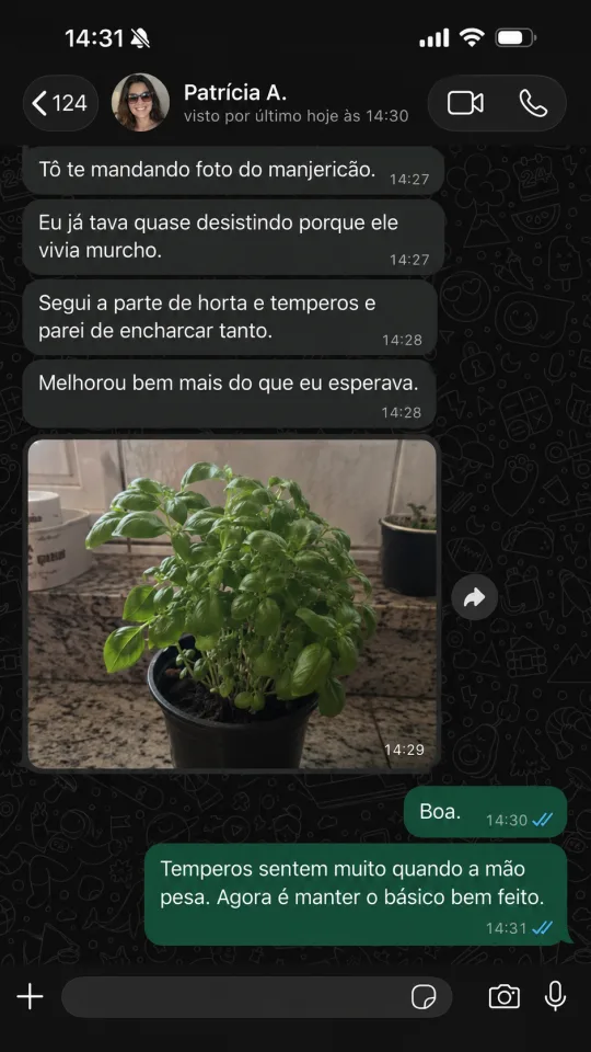 Depoimento de cliente no WhatsApp